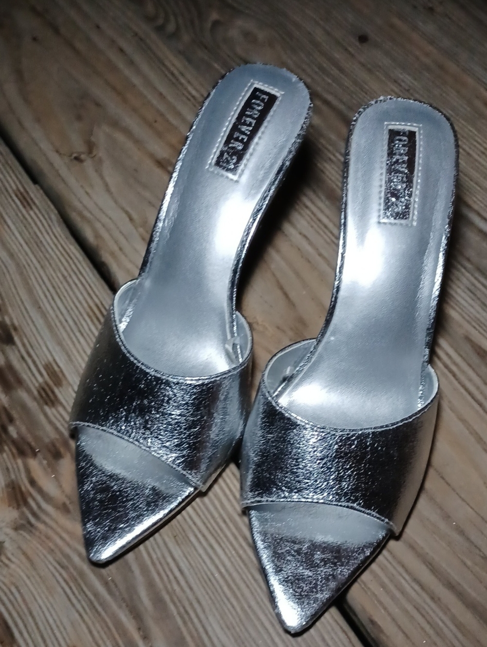 Forever 21 Metallic Silver Pointed-Toe Slide Mules